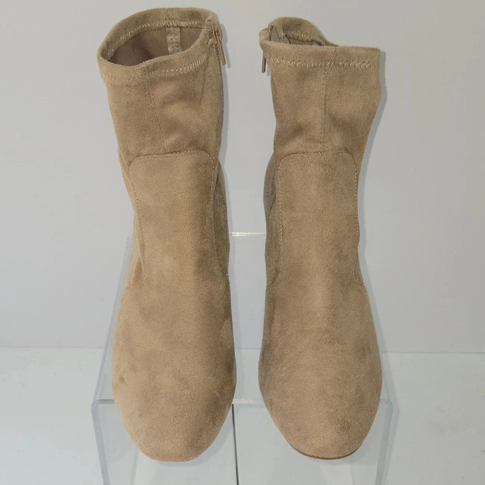 Nicole Carina Tan Faux Suede Block Heel Ankle Boots Womens 9M Sock Bootie AB221